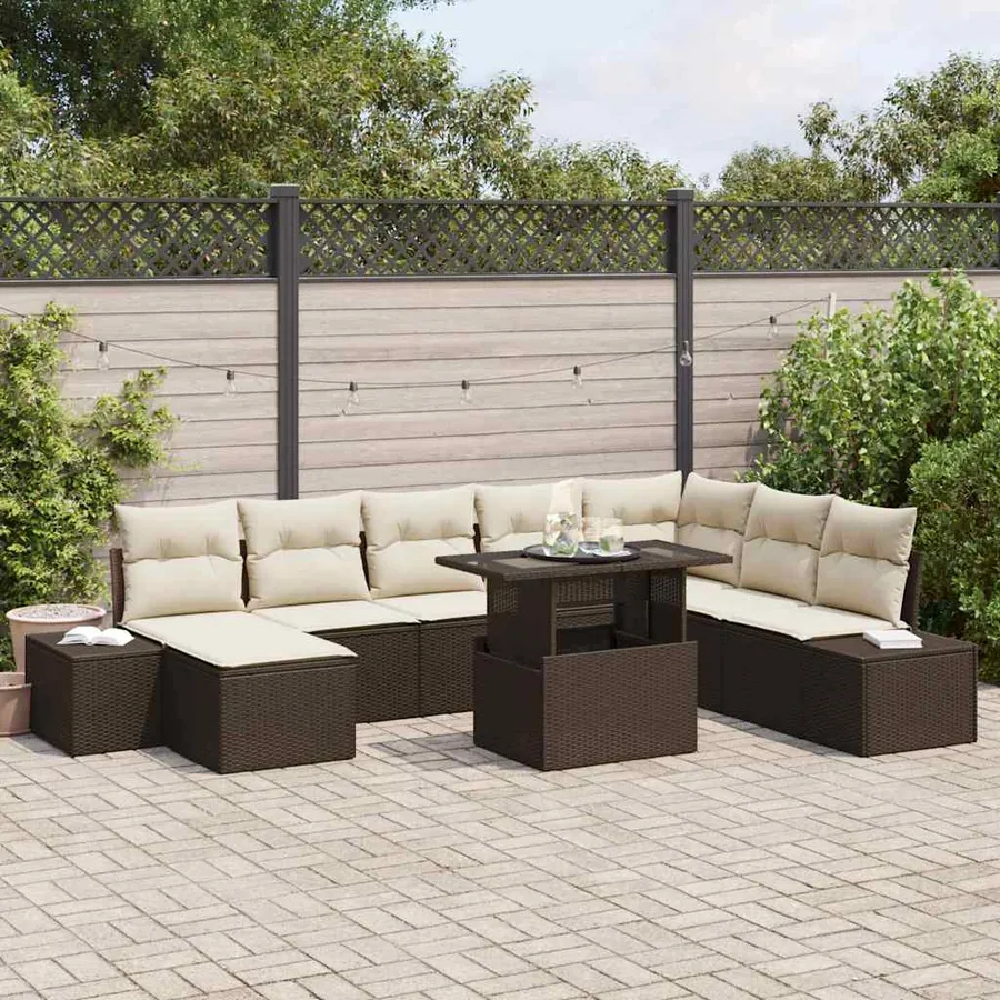 Ensemble de canapé de jardin 9 pcs Marron Poly rotin