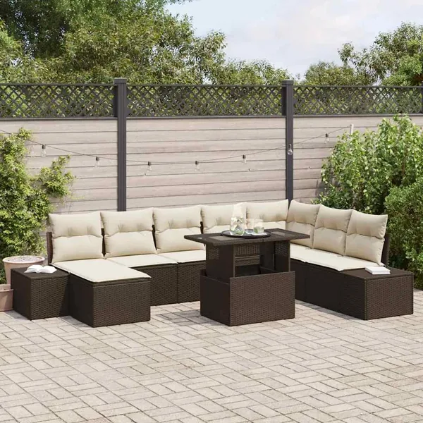 Ensemble de canapé de jardin 9 pcs Marron Poly rotin