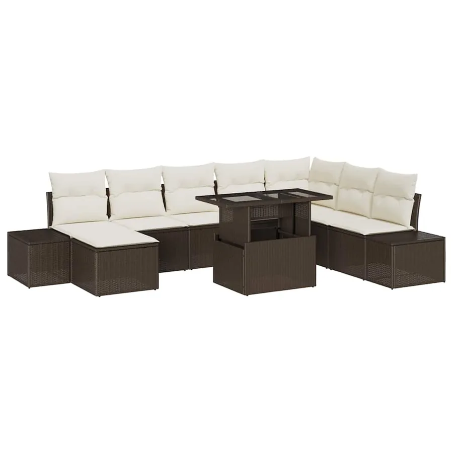Ensemble de canapé de jardin 9 pcs Marron Poly rotin - 2