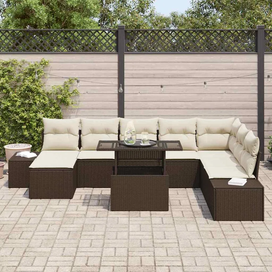 Ensemble de canapé de jardin 9 pcs Marron Poly rotin - 3