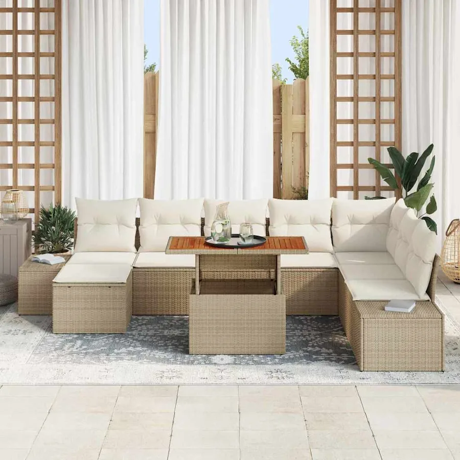 Ensemble de canapé de jardin 9 pcs Beige Poly rotin - 3