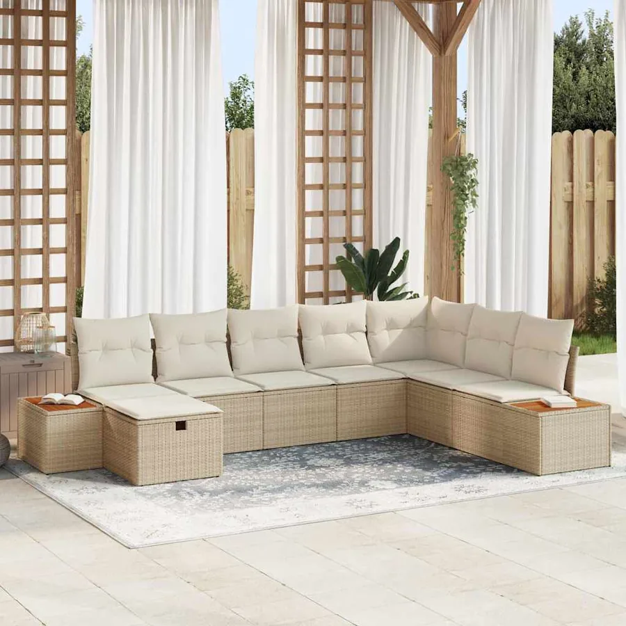 Ensemble de canapé de jardin avec coussin 9 pcs Beige polyrotin