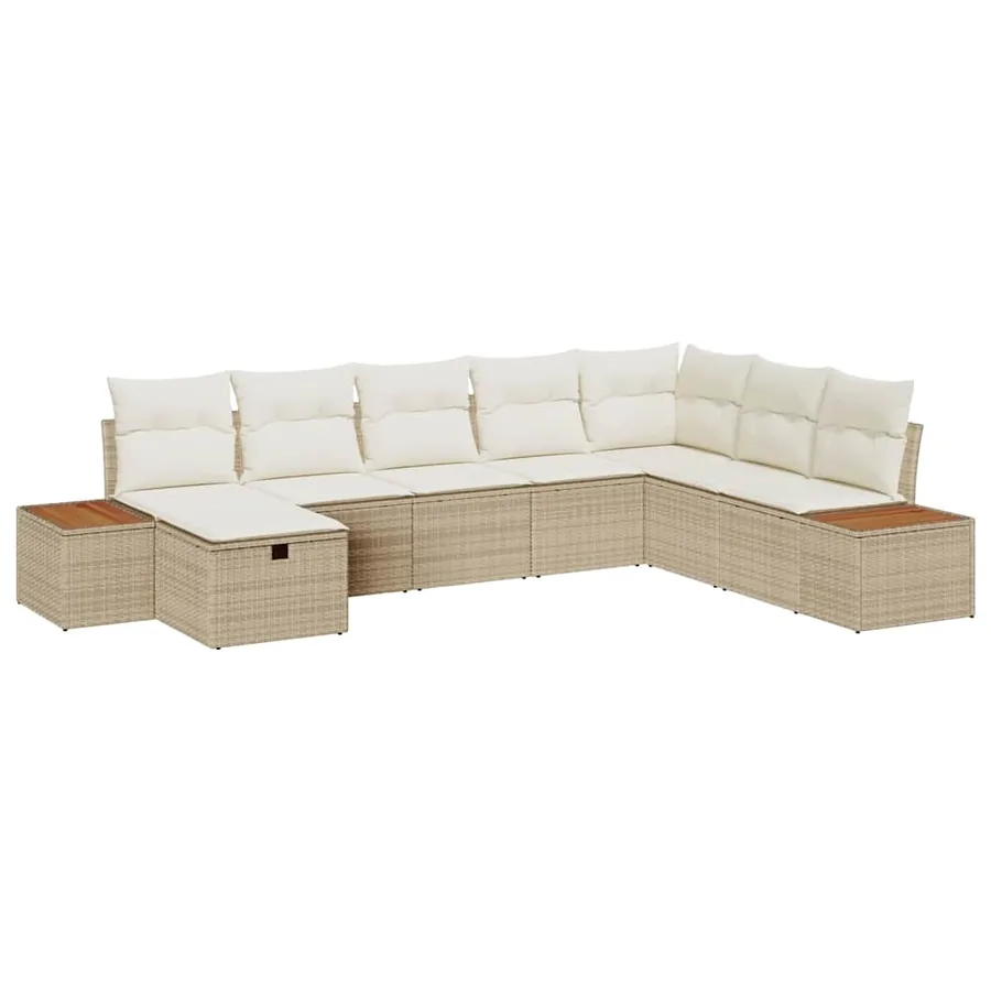 Ensemble de canapé de jardin avec coussin 9 pcs Beige polyrotin - 2