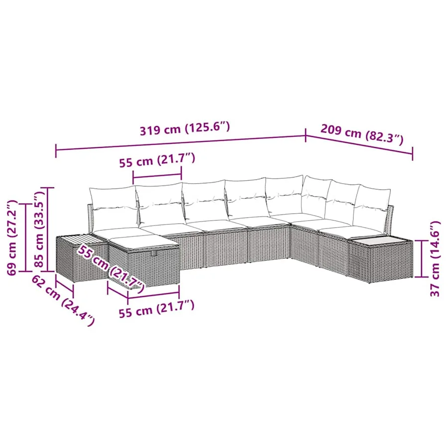 Ensemble de canapé de jardin avec coussin 9 pcs Beige polyrotin - 8