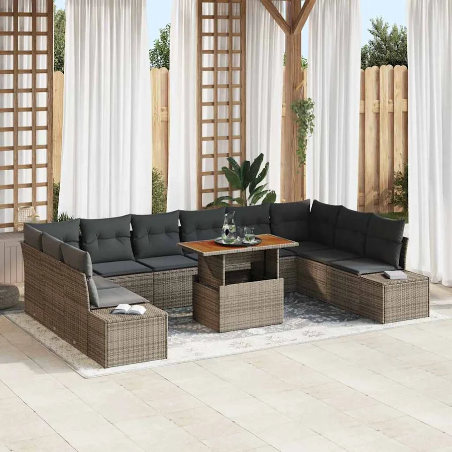 Ensemble de canapé de jardin 11 pcs Gris Poly rotin