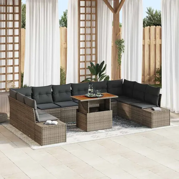Ensemble de canapé de jardin 11 pcs Gris Poly rotin