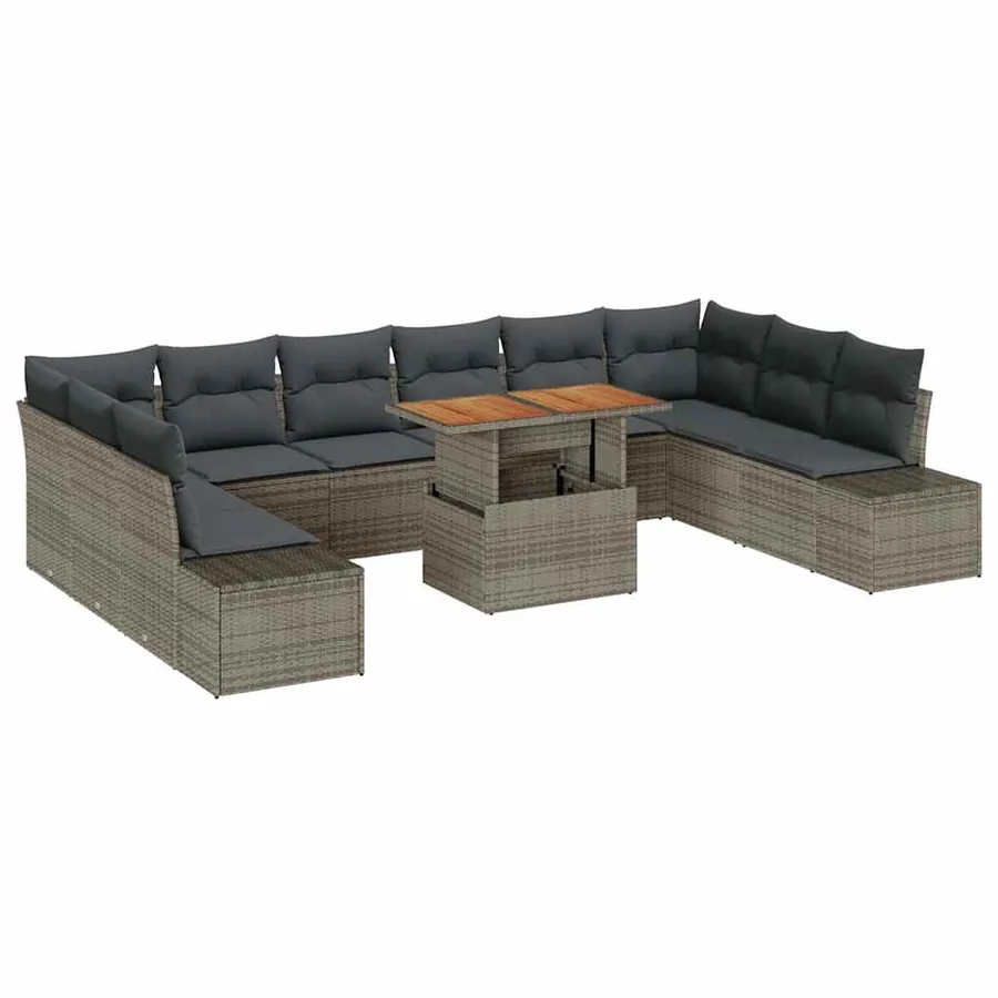 Ensemble de canapé de jardin 11 pcs Gris Poly rotin - 2