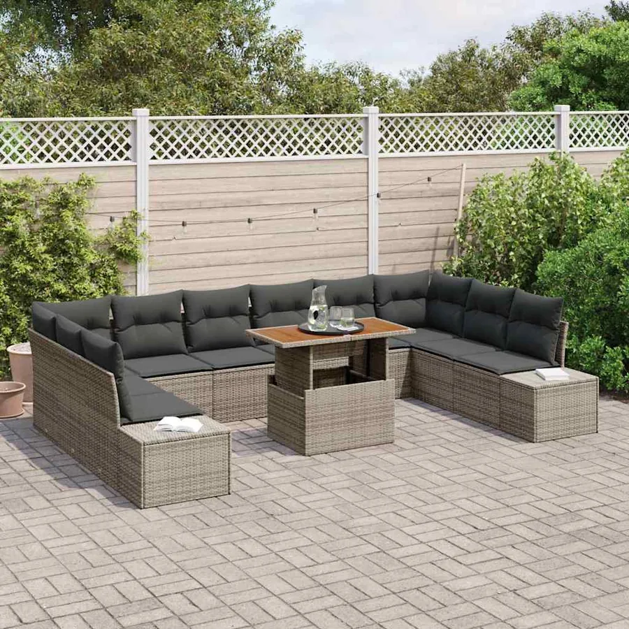 Ensemble de canapé de jardin 11 pcs Gris Poly rotin - 3