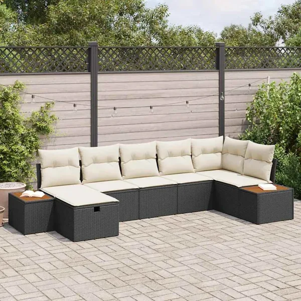 Ensemble de canapé de jardin avec coussin 8 pcs Noir polyrotin