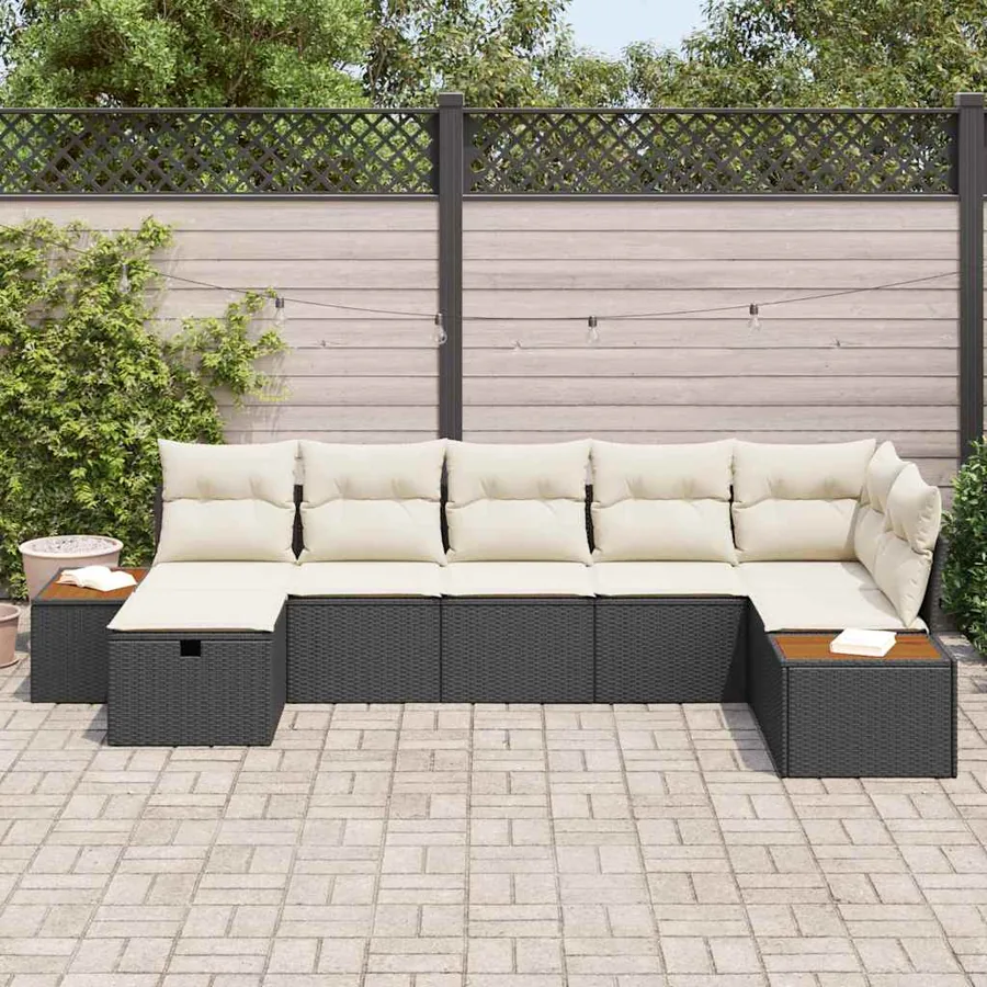 Ensemble de canapé de jardin avec coussin 8 pcs Noir polyrotin - 3