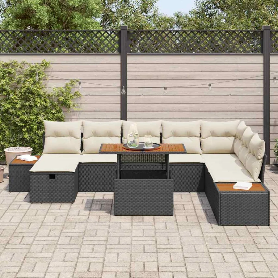 Ensemble de canapé de jardin avec coussin 9 pcs Noir polyrotin - 3