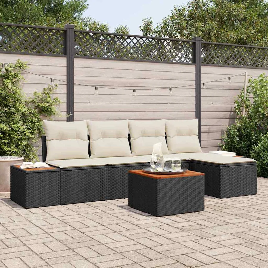Ensemble de canapé de jardin avec coussin 6 pcs Noir Poly rotin