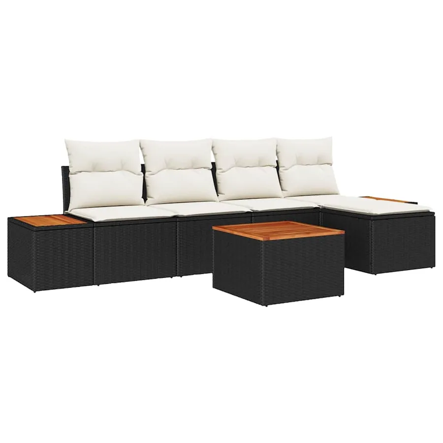 Ensemble de canapé de jardin avec coussin 6 pcs Noir Poly rotin - 2