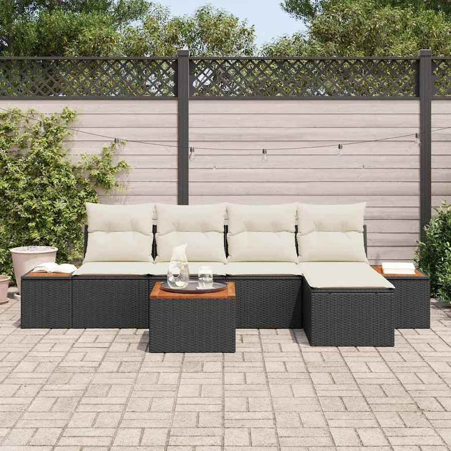 Ensemble de canapé de jardin avec coussin 6 pcs Noir Poly rotin - 3