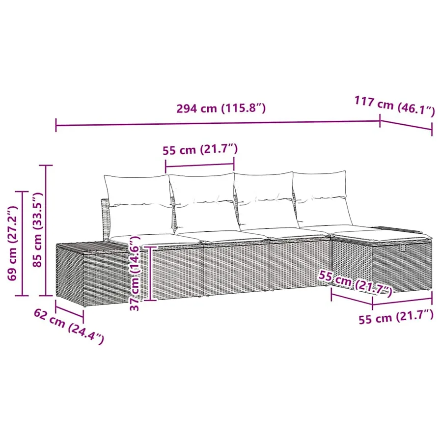 Ensemble de Canapés avec coussin 5 pcs polyrotin - 12