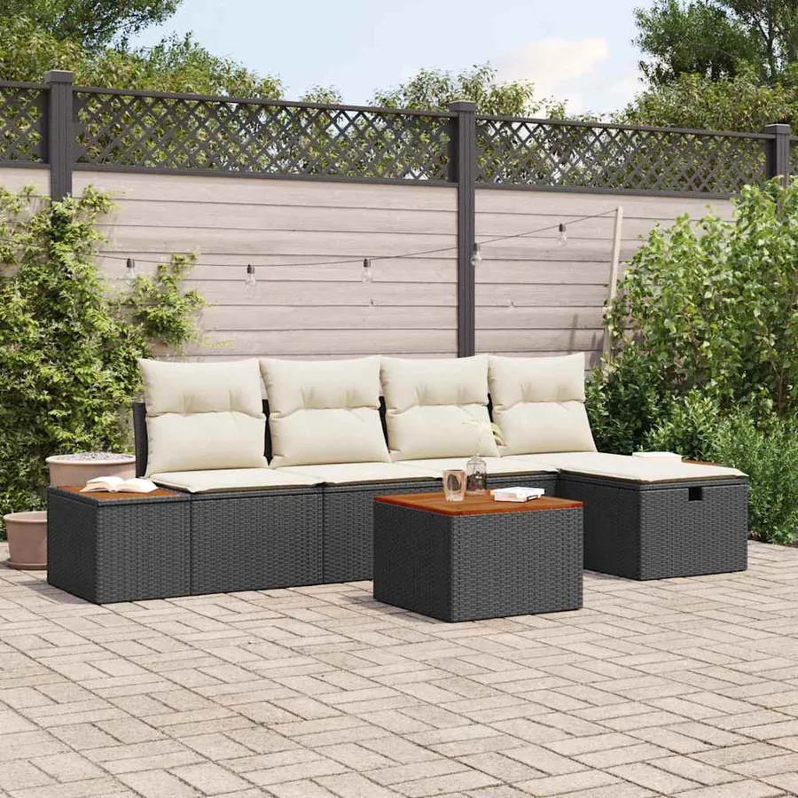Ensemble de canapé de jardin avec coussin 6 pcs Noir polyrotin