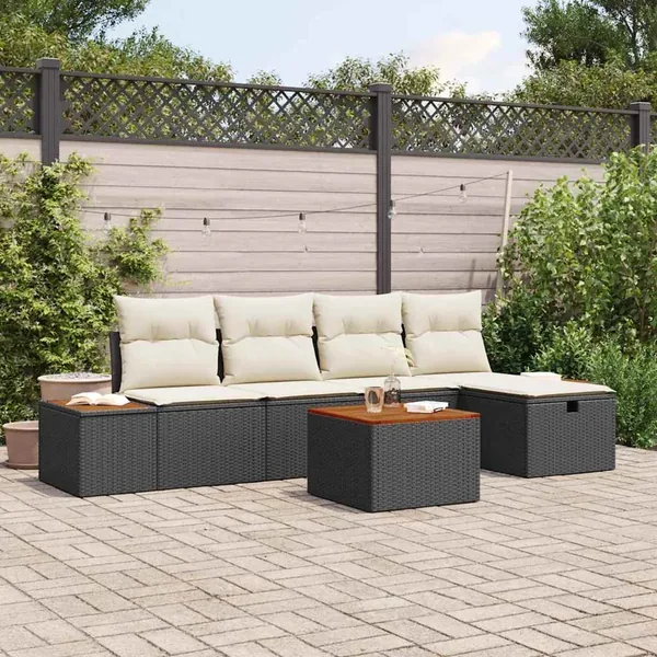 Ensemble de canapé de jardin avec coussin 6 pcs Noir polyrotin