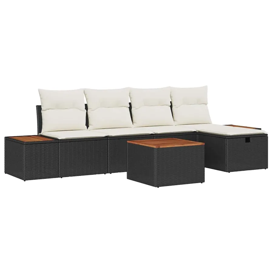 Ensemble de canapé de jardin avec coussin 6 pcs Noir polyrotin - 2