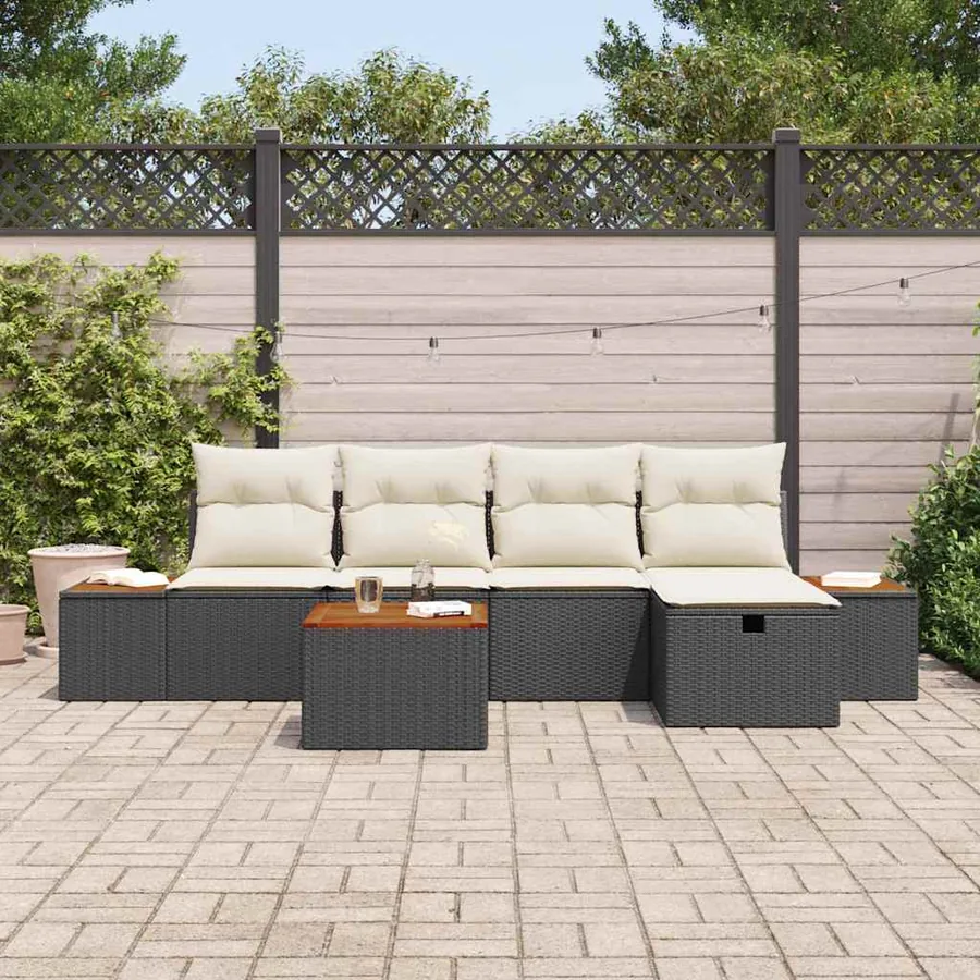 Ensemble de canapé de jardin avec coussin 6 pcs Noir polyrotin - 3