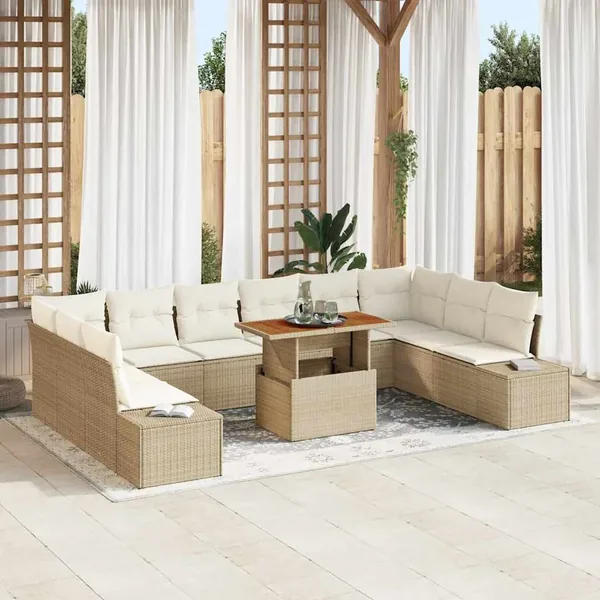 Ensemble de canapé de jardin 11 pcs Beige Poly rotin