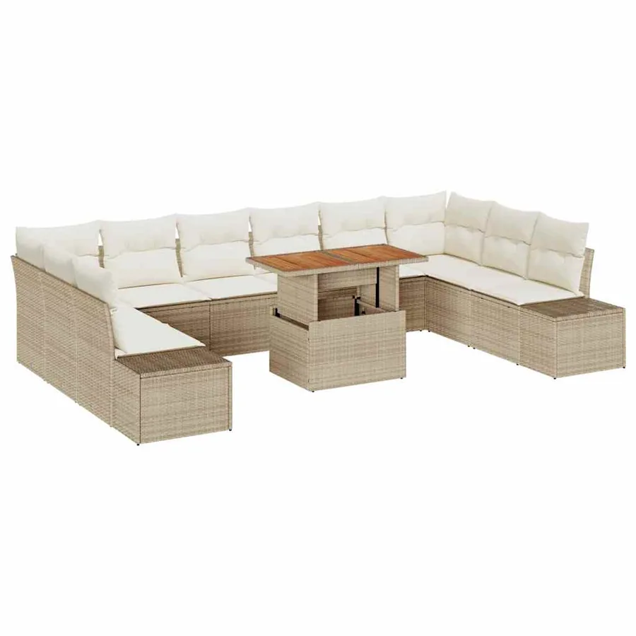 Ensemble de canapé de jardin 11 pcs Beige Poly rotin - 2