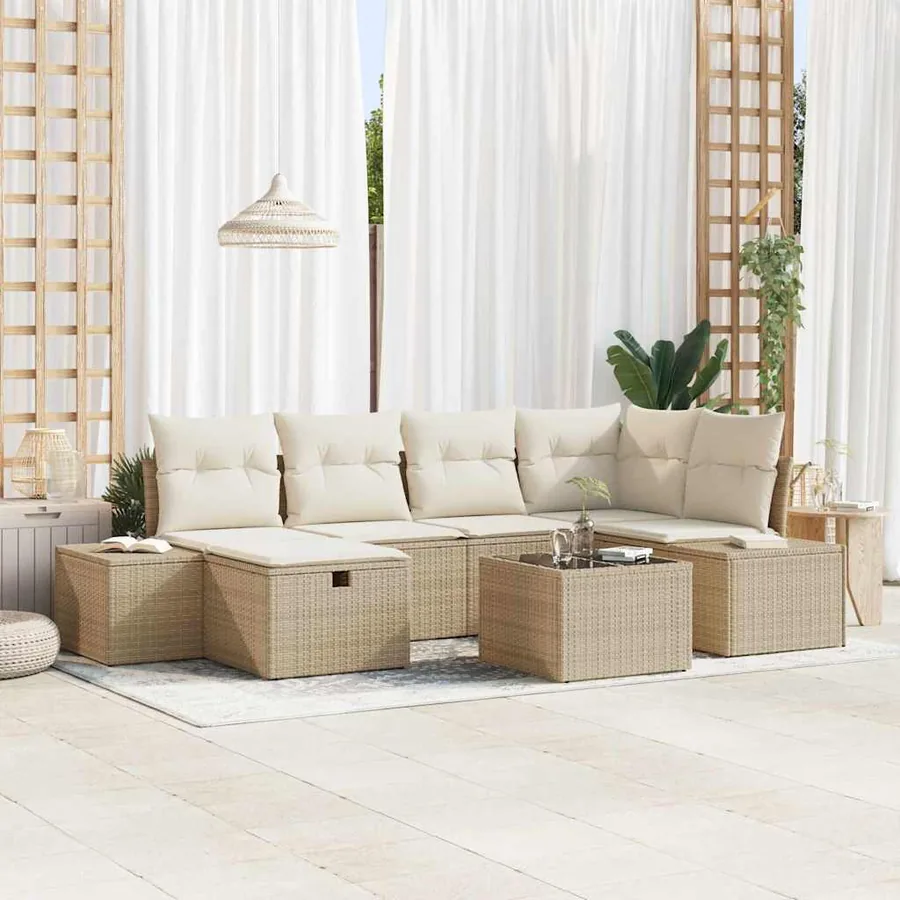 Ensemble de Canapés avec coussin 7 pcs polyrotin