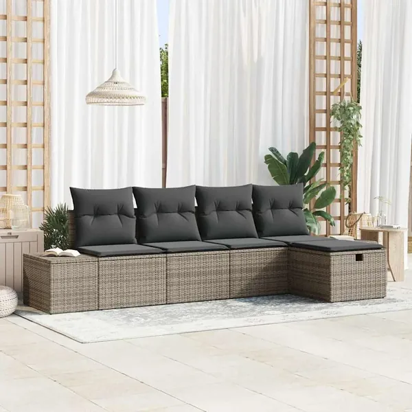 Ensemble de Canapés avec coussin 5 pcs polyrotin