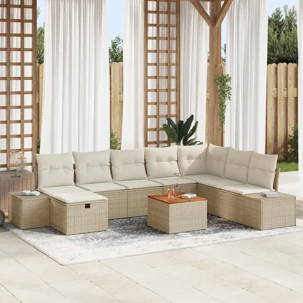 Ensemble de canapé de jardin 9 pcs Beige Poly rotin