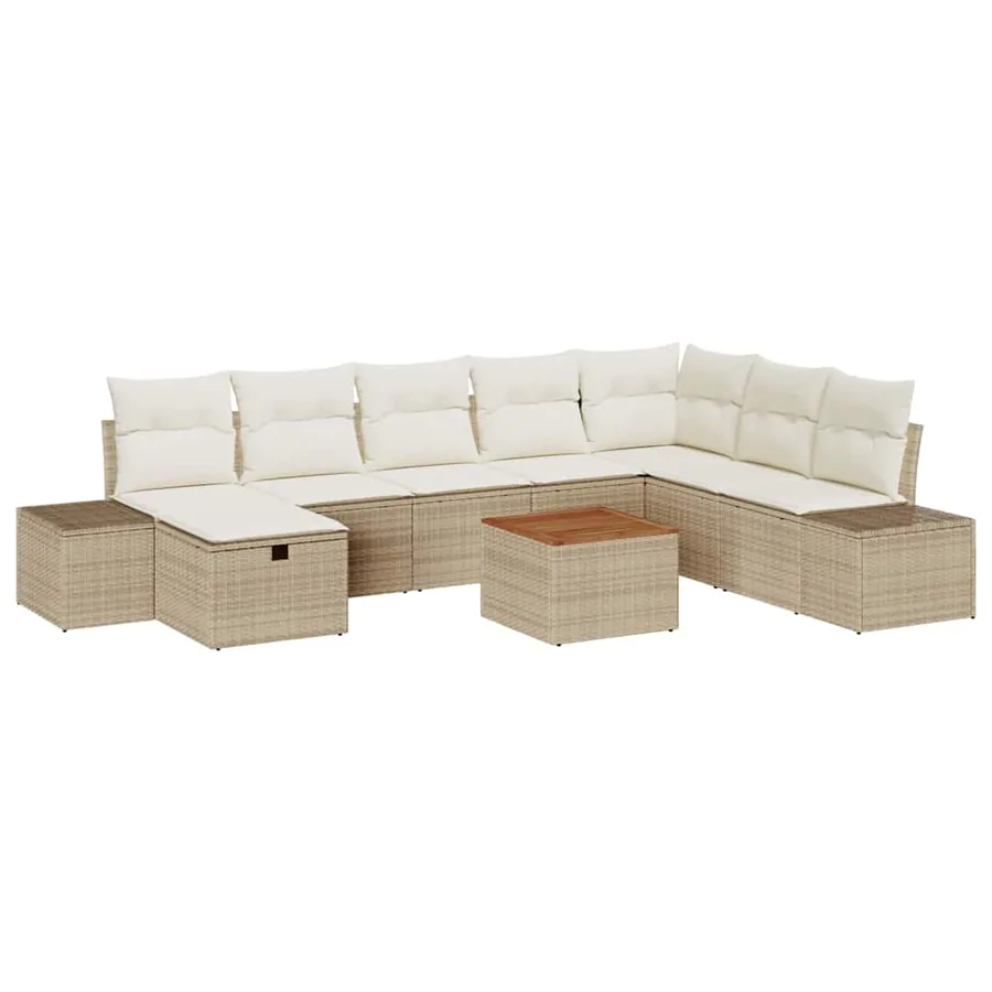 Ensemble de canapé de jardin 9 pcs Beige Poly rotin - 2