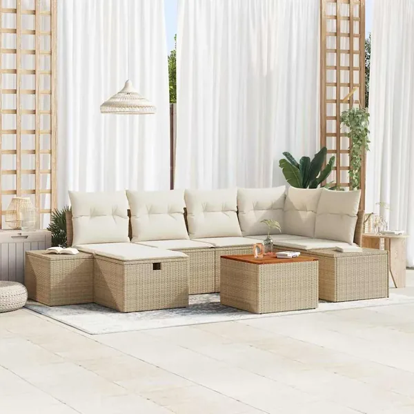 Ensemble de canapé de jardin 7 pcs Beige Poly rotin