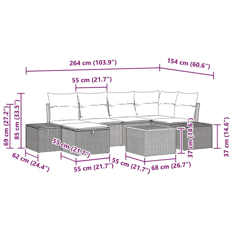 Ensemble de canapé de jardin 7 pcs Beige Poly rotin - 15