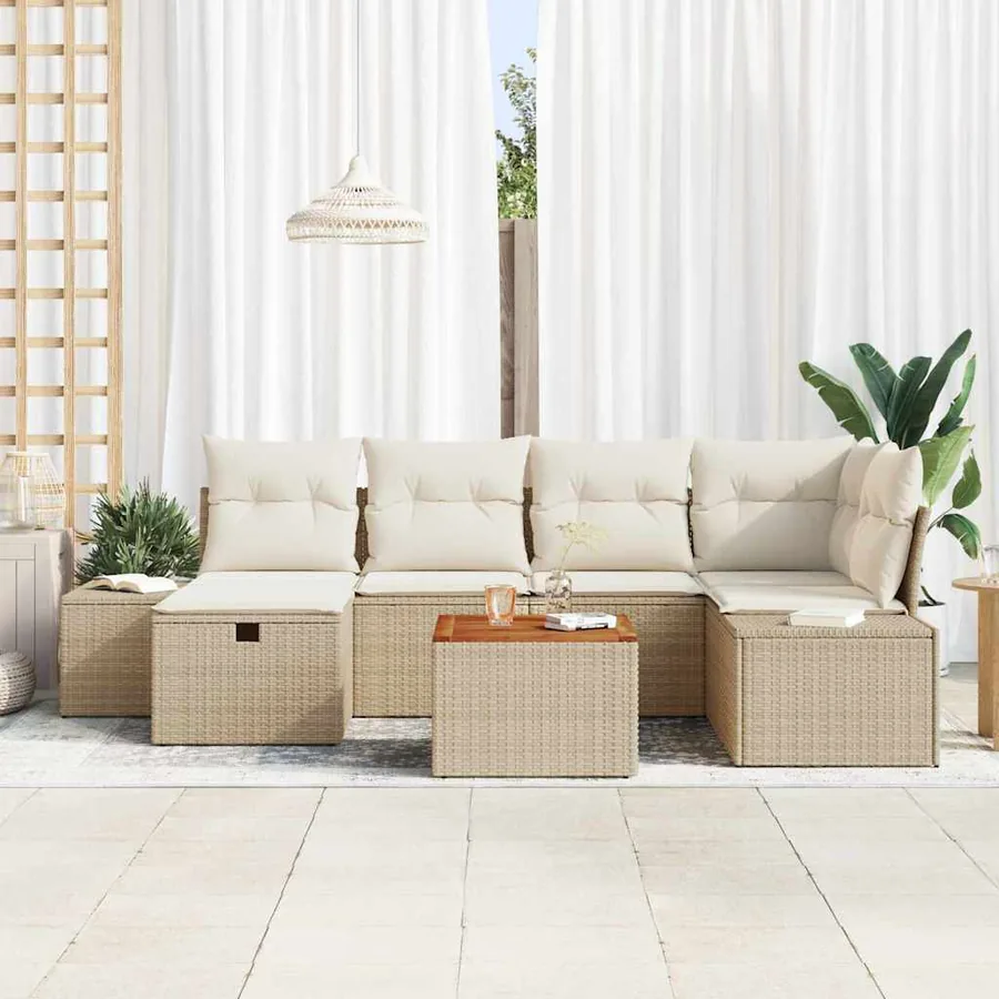 Ensemble de canapé de jardin 7 pcs Beige Poly rotin - 3
