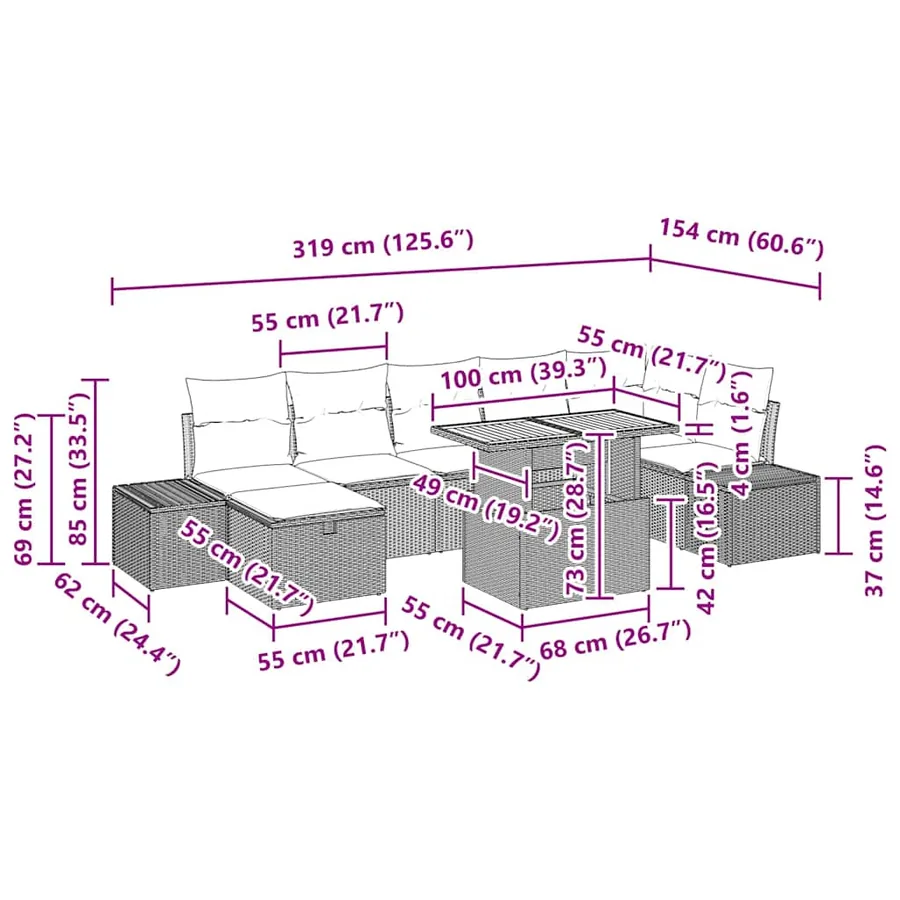 Ensemble de canapé de jardin 8 pcs Beige polyrotin - 17