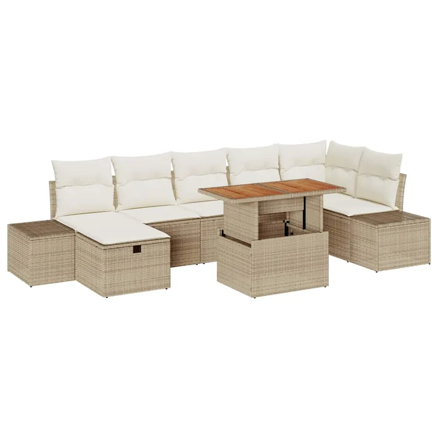 Ensemble de canapé de jardin 8 pcs Beige polyrotin - 2