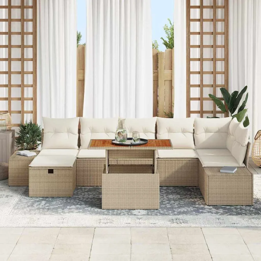 Ensemble de canapé de jardin 8 pcs Beige polyrotin - 3