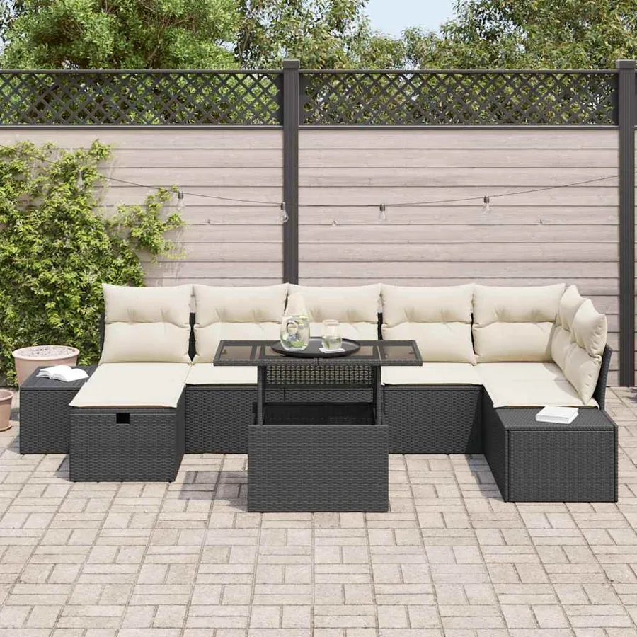Ensemble de canapé de jardin 8 pcs Noir polyrotin - 3