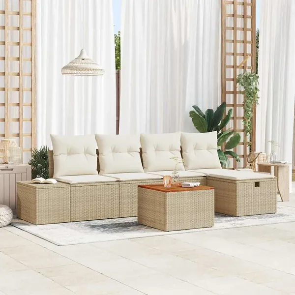 Ensemble de canapé de jardin 6 pcs Beige Poly rotin