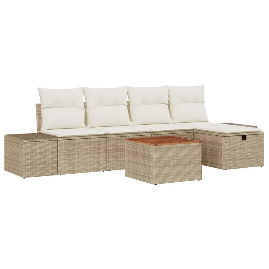 Ensemble de canapé de jardin 6 pcs Beige Poly rotin - 2