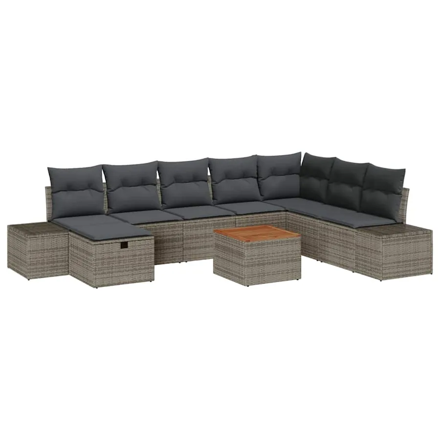 Ensemble de canapé de jardin avec coussin 9 pcs Gris Poly rotin - 2