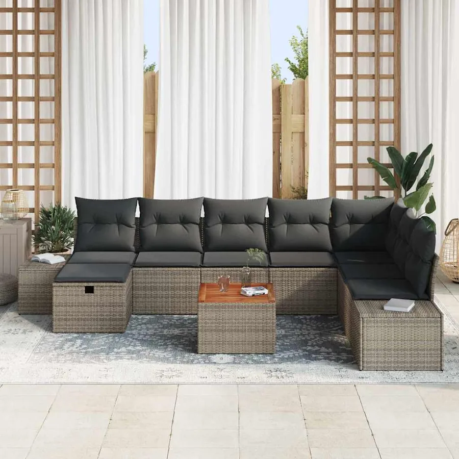 Ensemble de canapé de jardin avec coussin 9 pcs Gris Poly rotin - 3