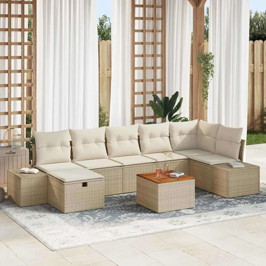 Ensemble de canapé de jardin 8 pcs Beige Poly rotin