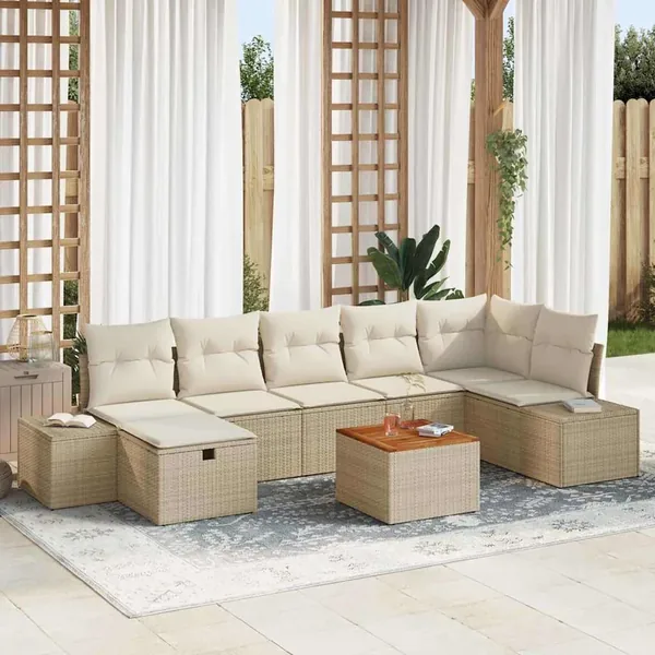 Ensemble de canapé de jardin 8 pcs Beige Poly rotin