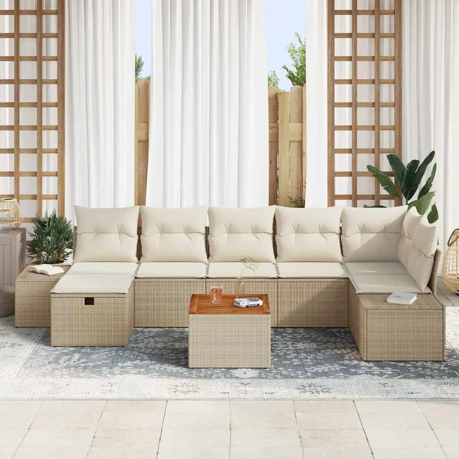 Ensemble de canapé de jardin 8 pcs Beige Poly rotin - 3