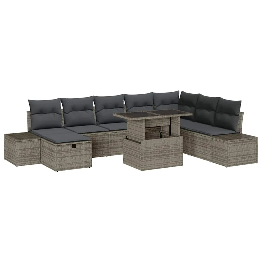 Ensemble de canapé de jardin 9 pcs Gris polyrotin - 2