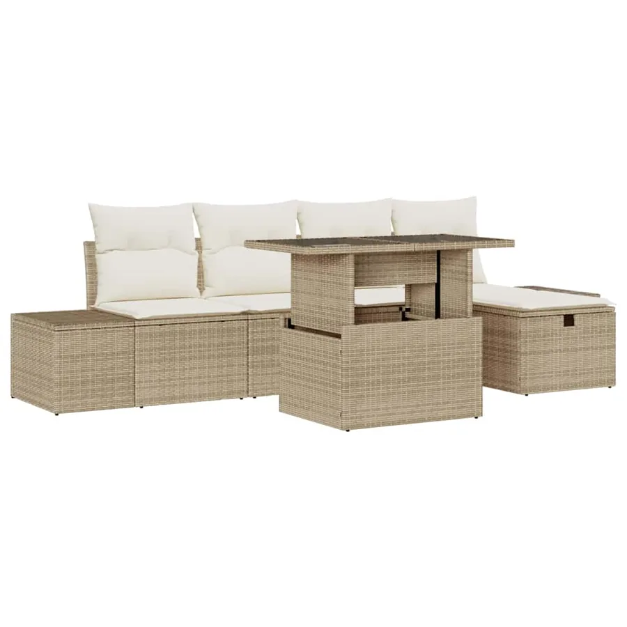 Ensemble de canapé de jardin 6 pcs Beige polyrotin - 2