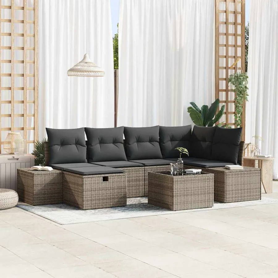 Ensemble de Canapés avec coussin 7 pcs polyrotin