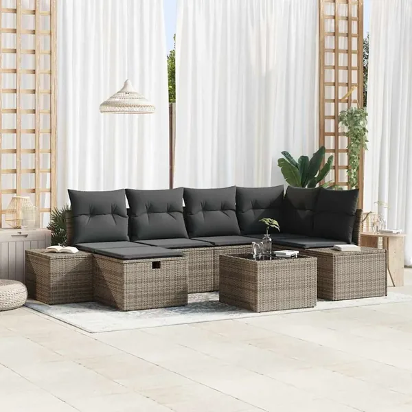 Ensemble de Canapés avec coussin 7 pcs polyrotin