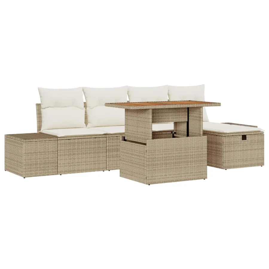 Ensemble de canapé de jardin 6 pcs Beige polyrotin - 2
