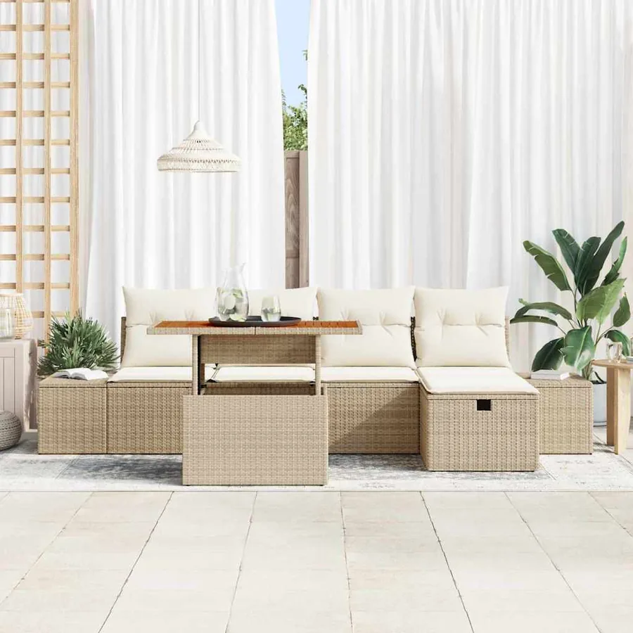 Ensemble de canapé de jardin 6 pcs Beige polyrotin - 3