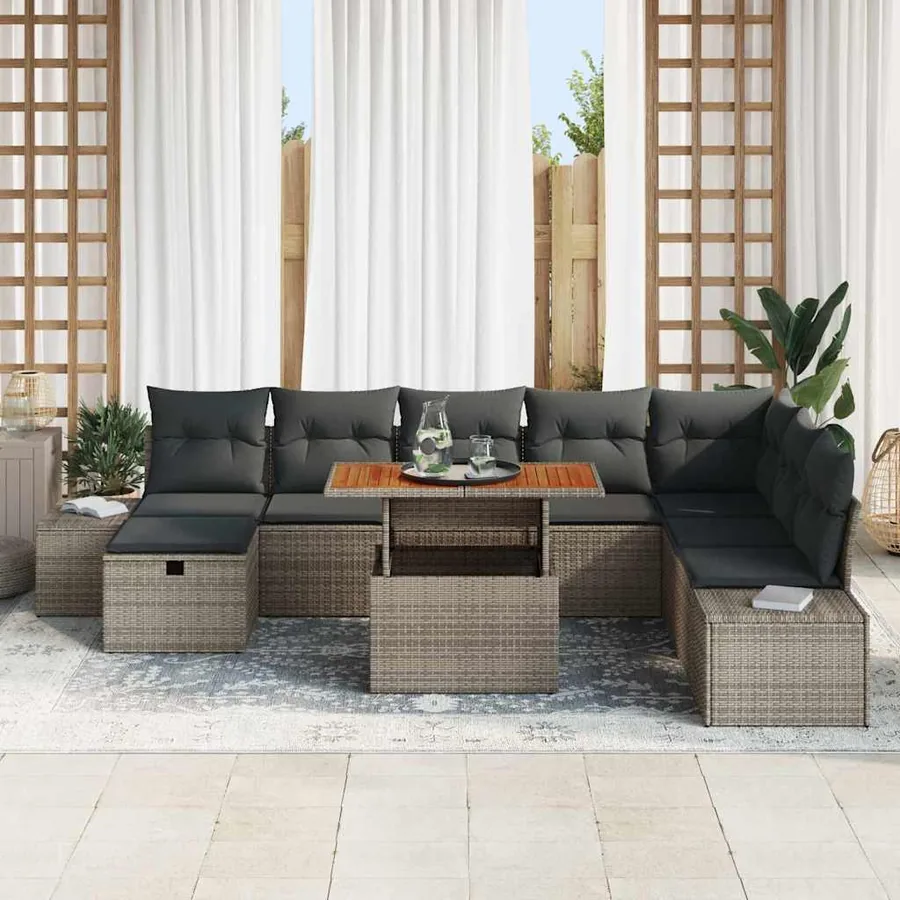 Ensemble de canapé de jardin 9 pcs Gris Poly rotin - 3